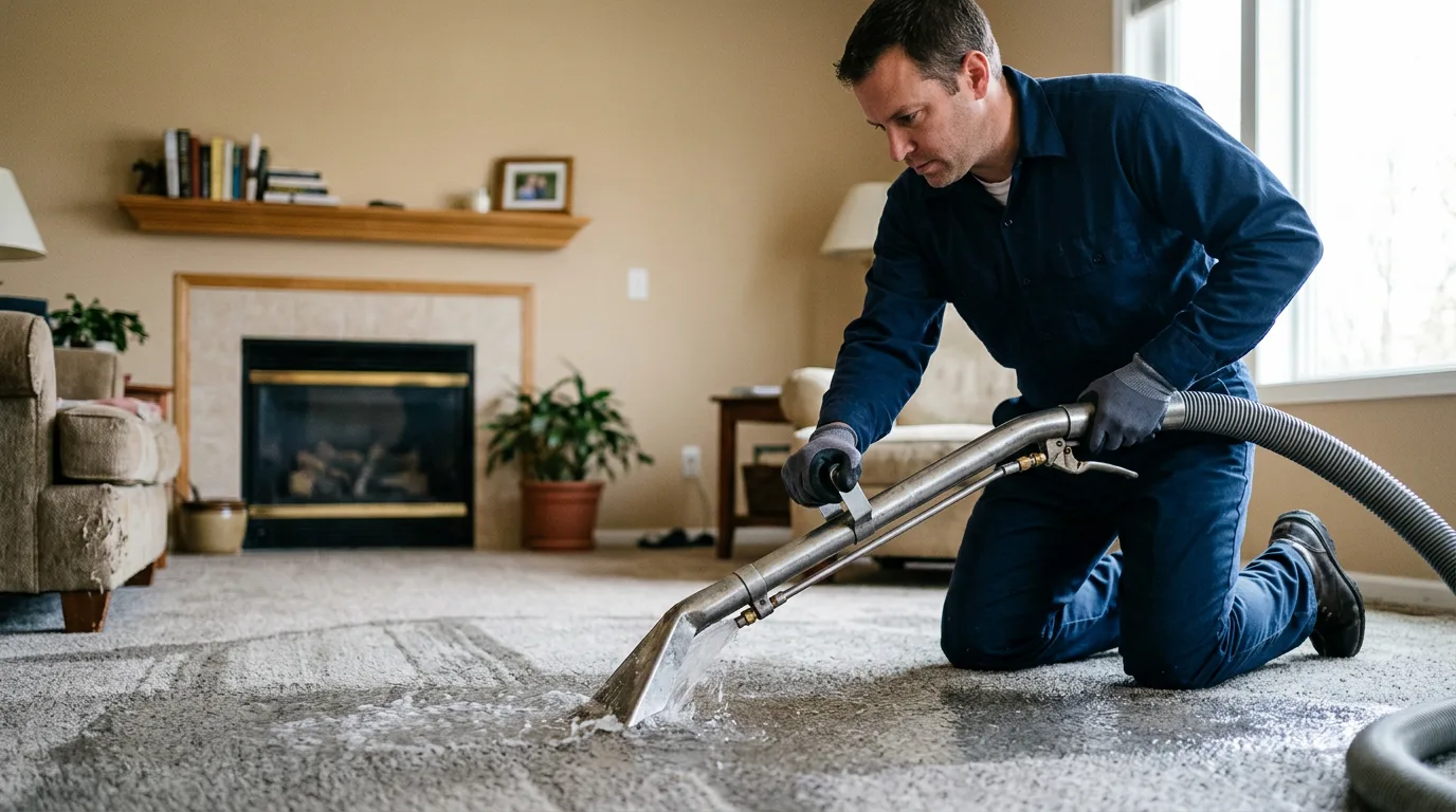 Water damage restoration technician working near Creston, IL